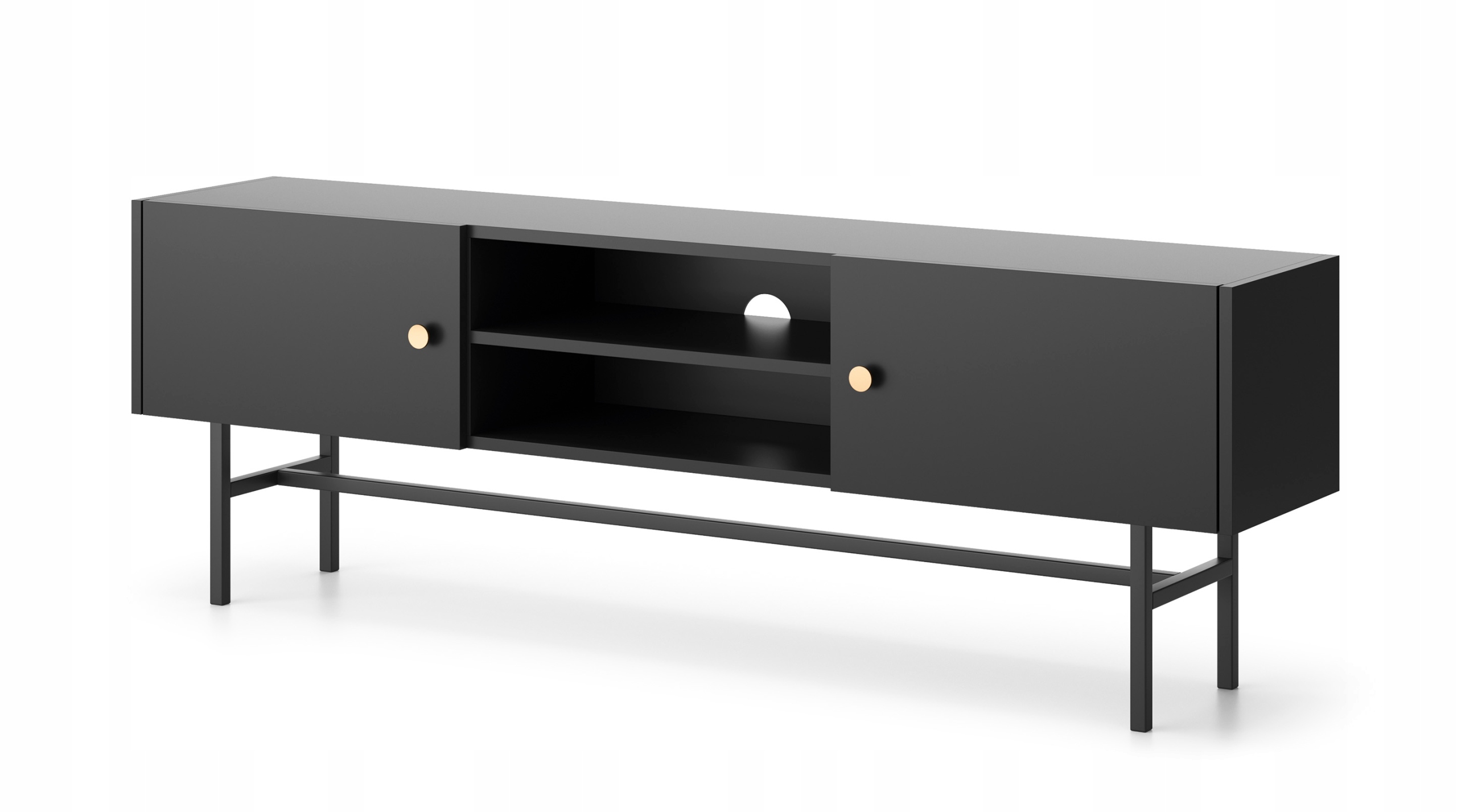 Szafka Rtv Komoda pod Tv do Salonu Pokoju Czarna Metalowy Stelaż 155 cm