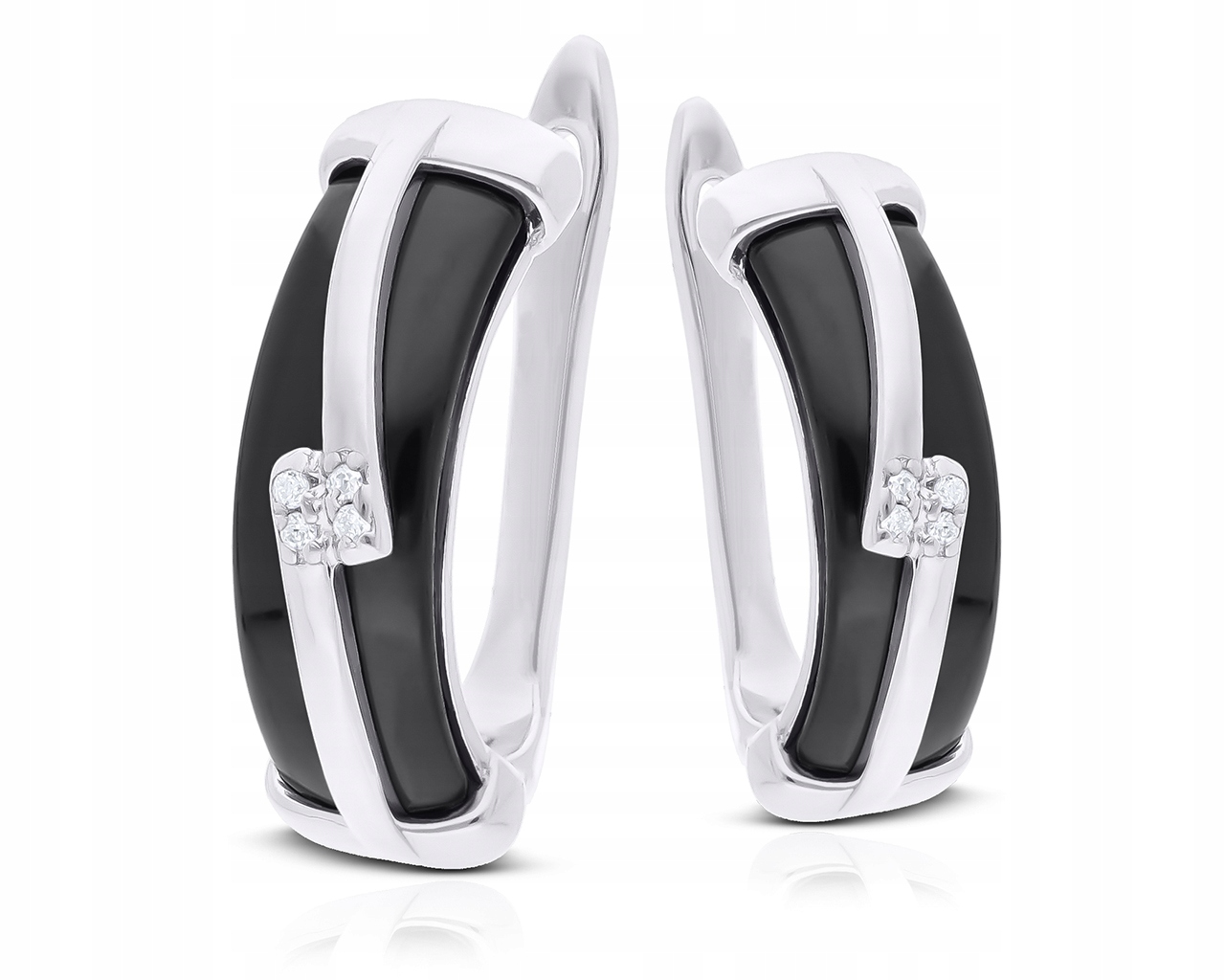 Stříbrné Náušnice Anglické s Černou Keramikou A Zirkony Dámské ryzost 925