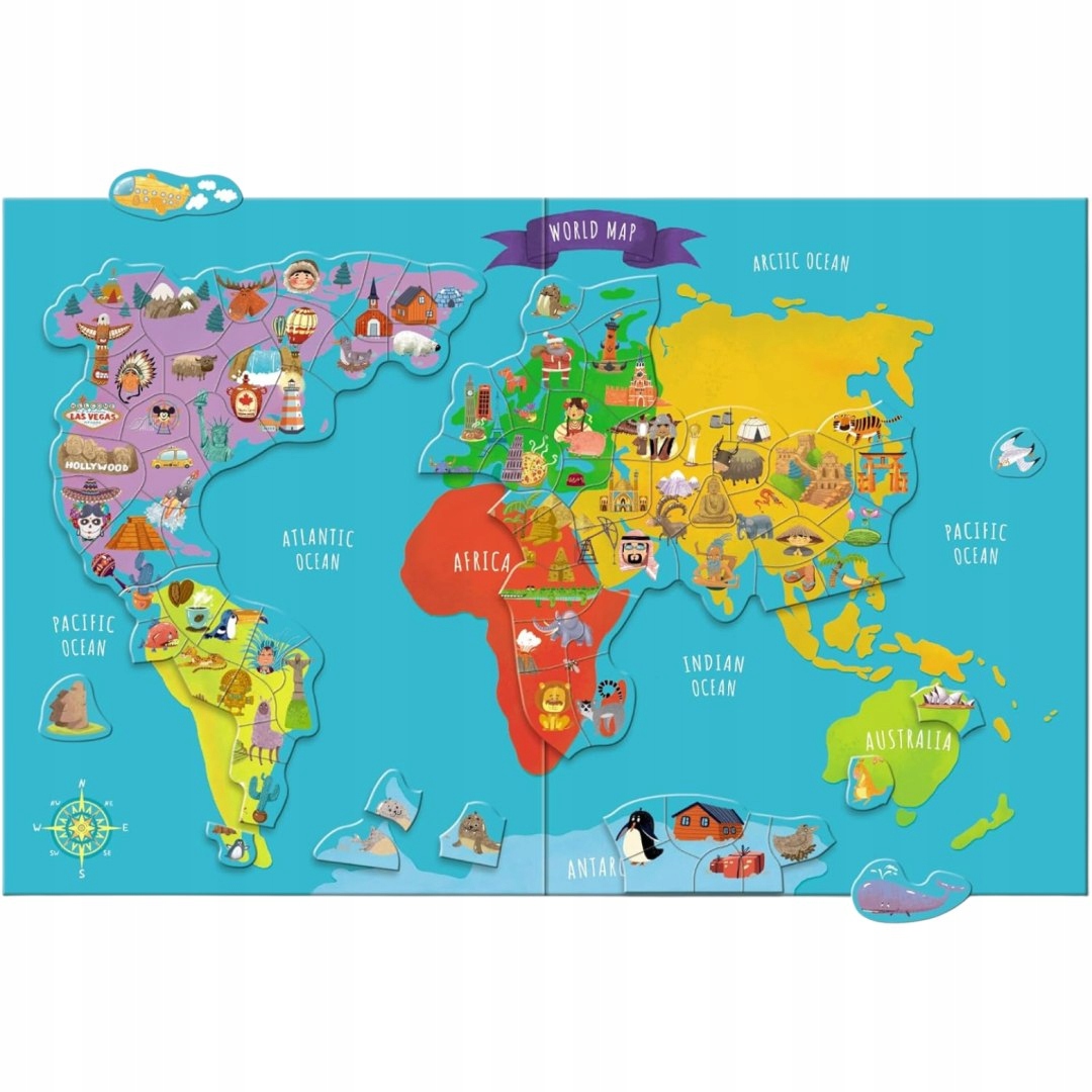 ZESTAW MAGNESÓW MAGNETYCZNA "MAPA ŚWIATA" 145 ELEMENTÓW Z PLANSZ Stan opakowania oryginalne