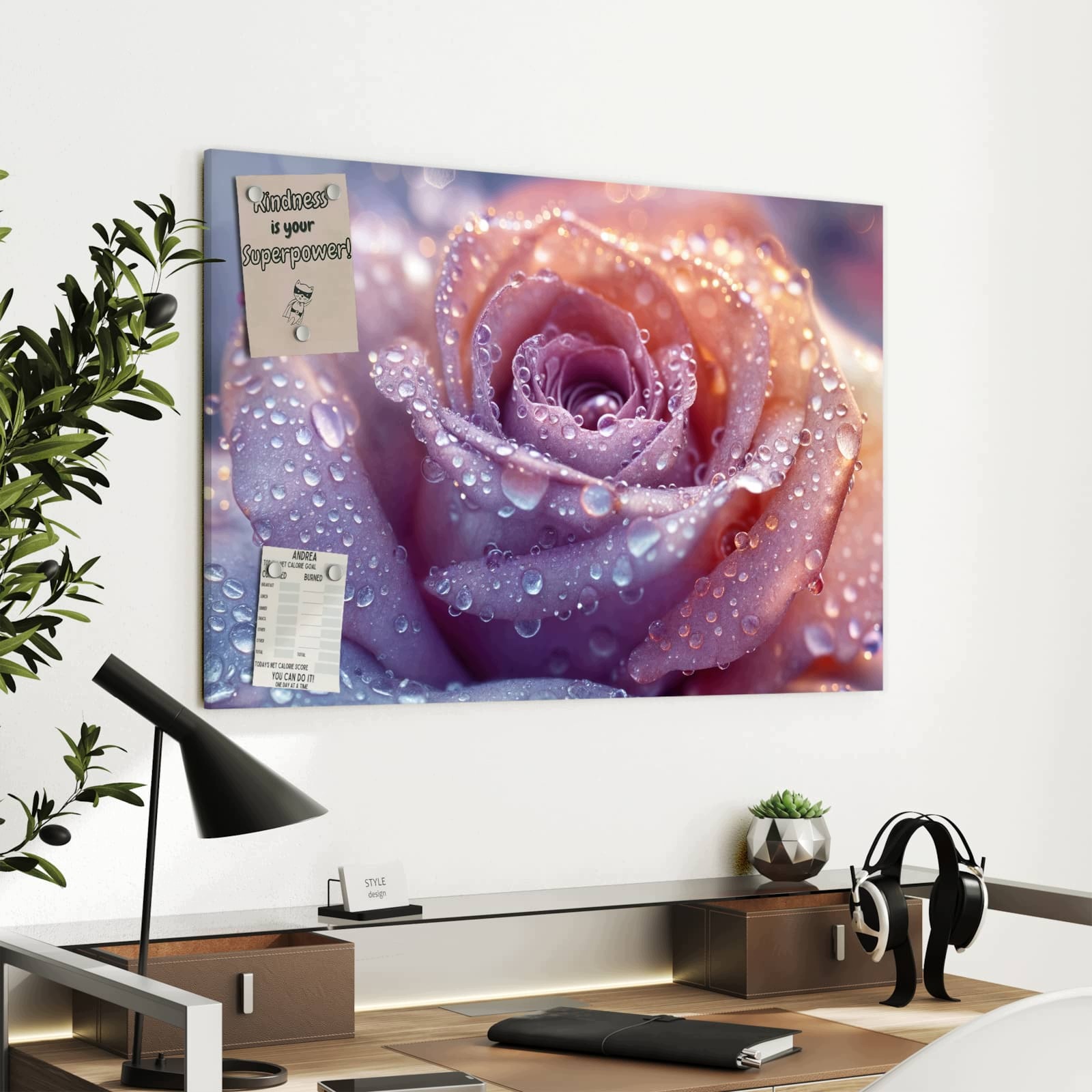 Magnetická tabule Květina Kapky vody 90 × 60 cm