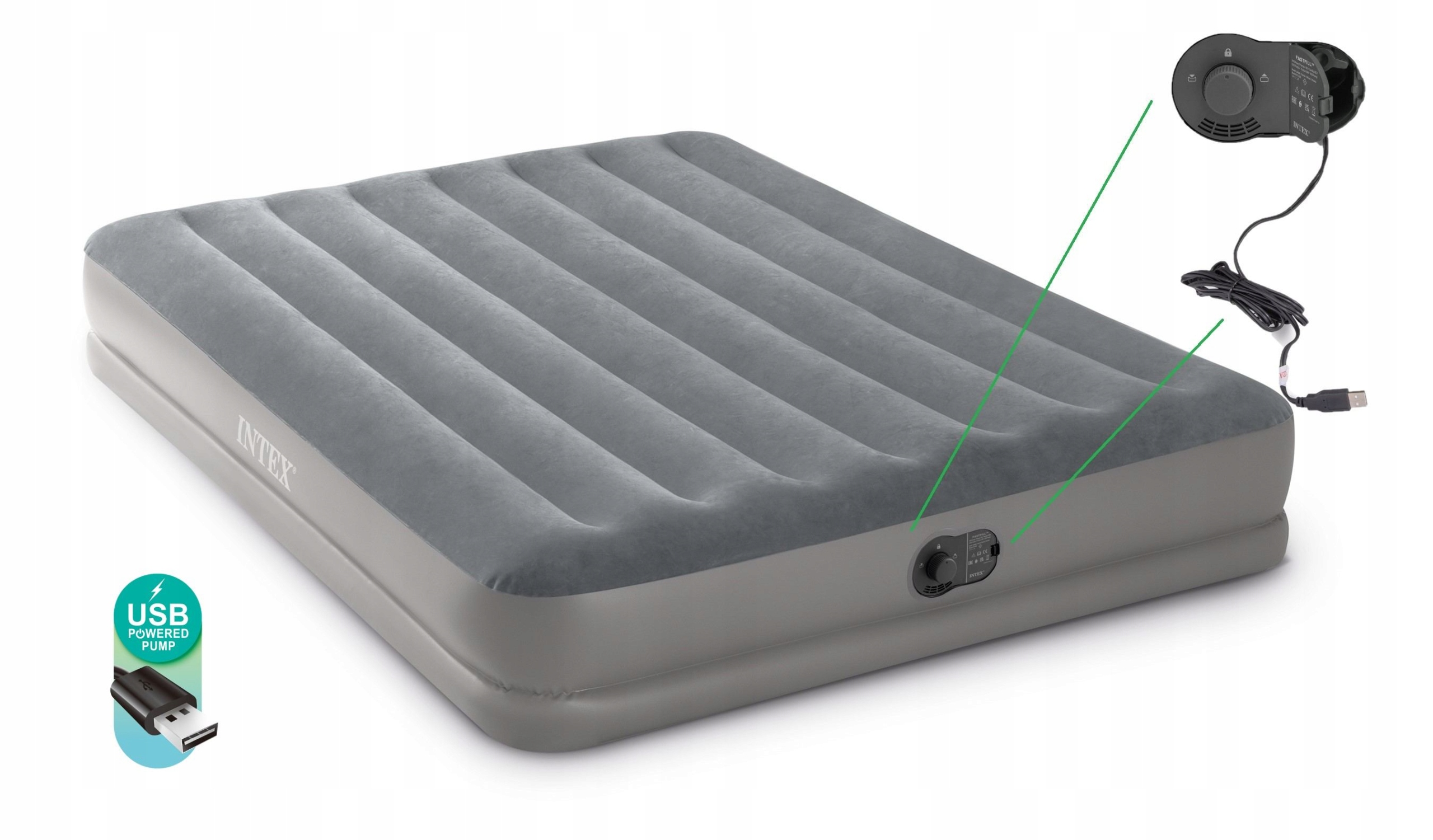 

Materac z pompką Usb 152x203x30cm 64114 Intex