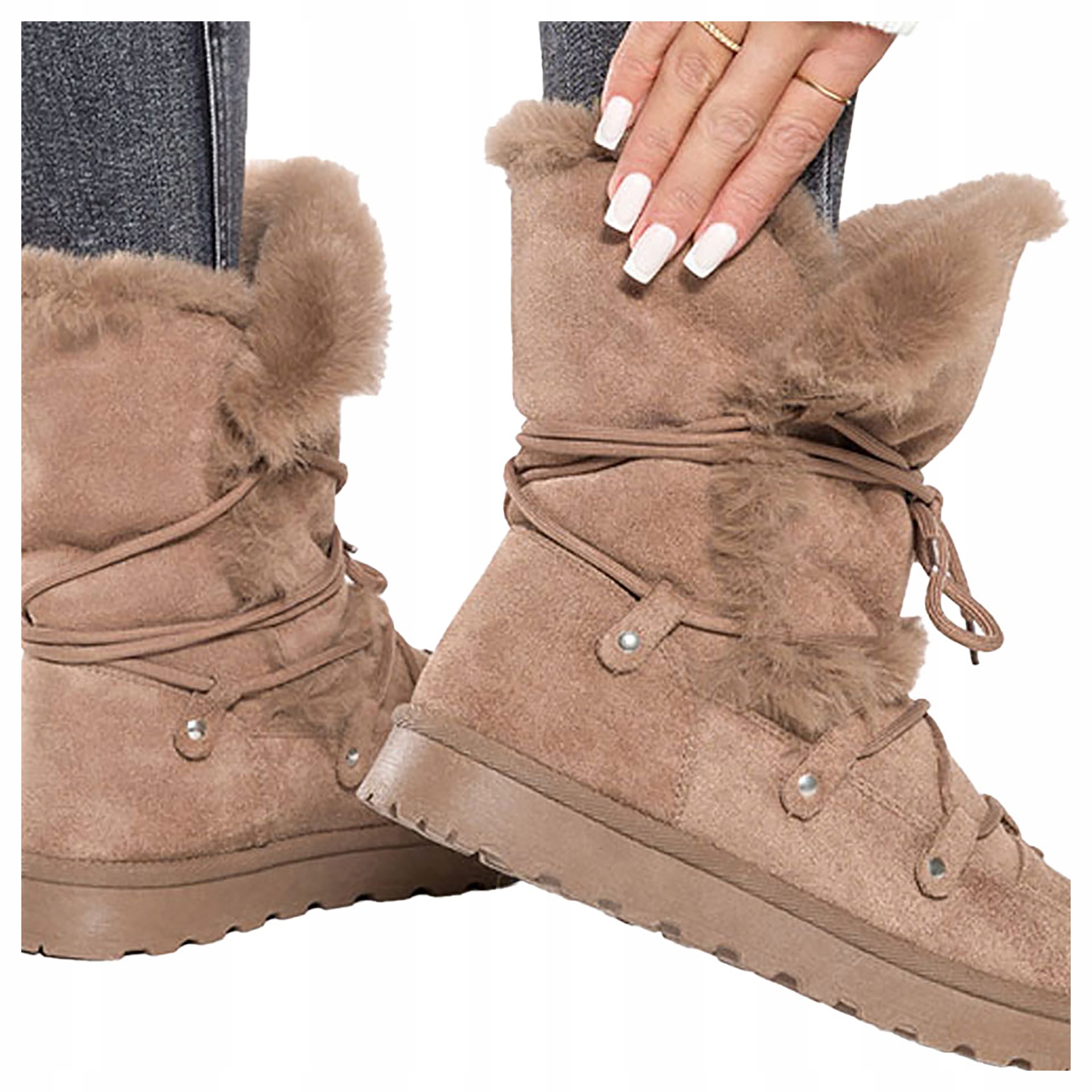 Sněhule Mukluki Dámské Zimní Boty Béžové S Ozdobným Zavazováním Teplé 37