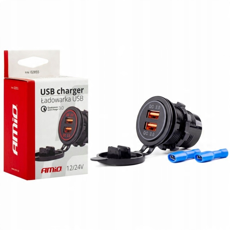 

Gniazdo Samochodowe Ładowarka 2x Usb 12V 24V AMiO