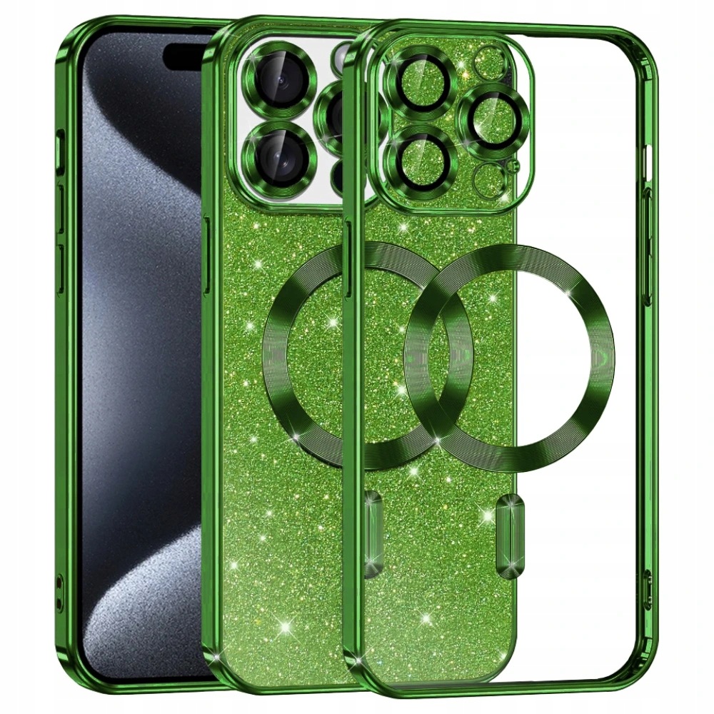 Techsuit Luxury Glitter MagSafe etui na iPhone 15 Pro – ciemnozielone