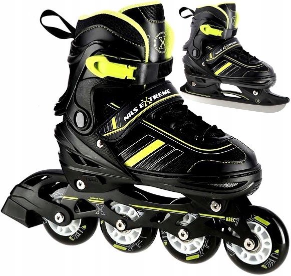 Brusle 2v1 Kolečkové Brusle nastavitelné 39-43 2v1 Limetkové Hokejové Brusle ABEC-7 72 MM