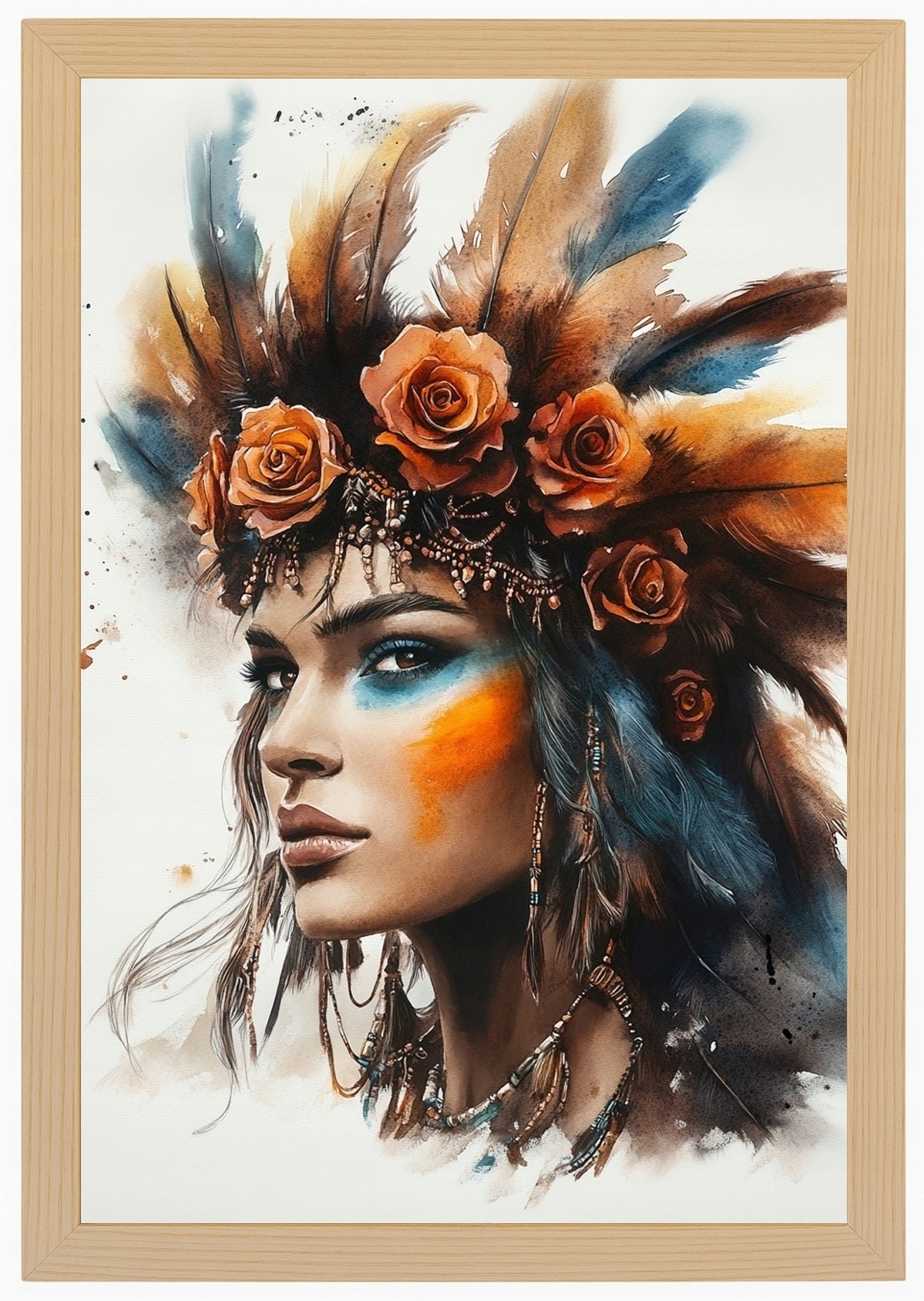 Dřevěný Rámeček Na Plakát S Portrétem Ženy, Indické Americké, Etno, Boho, 40x60