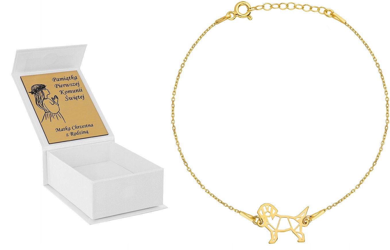 Zlatý náramek pes origami stříbro 925