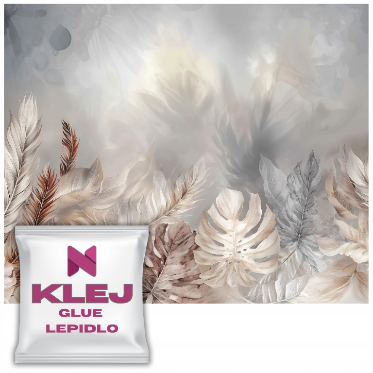 Elegantní Tapeta do ložnice boho Fototapeta Listy Šedá Béžová 260x390