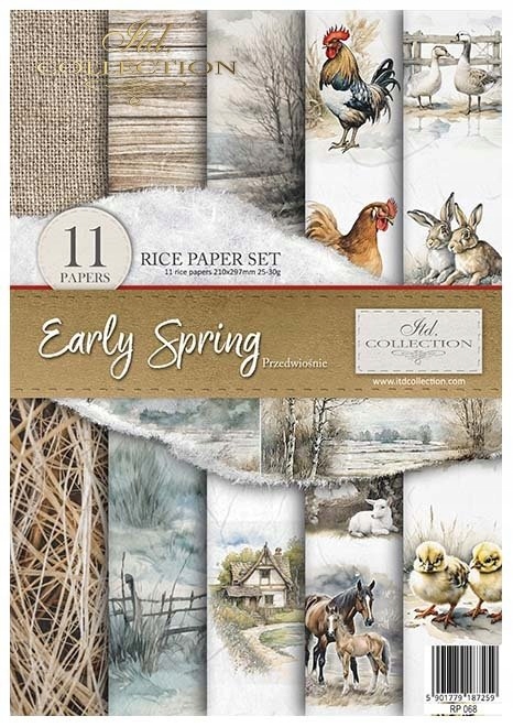 Sada 11 rýžových papírů A4 na decoupage RP068 Early Spring