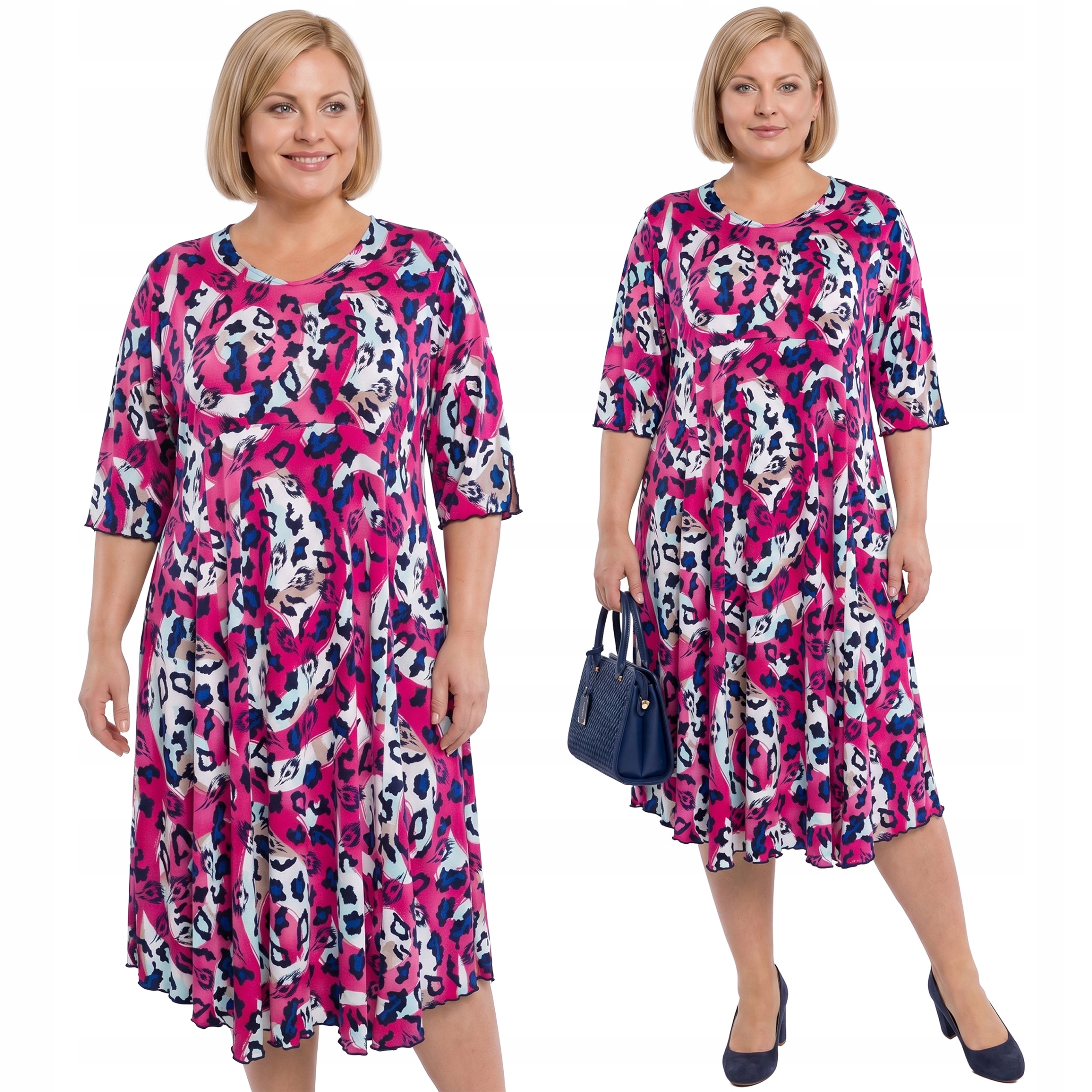 Růžová šaty s modro-modrým panterem plus size velikost 60/62