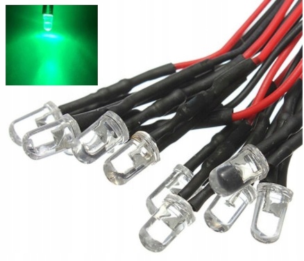

Dioda Led 3mm 12V Green Zielony przewód 20 cm -10x