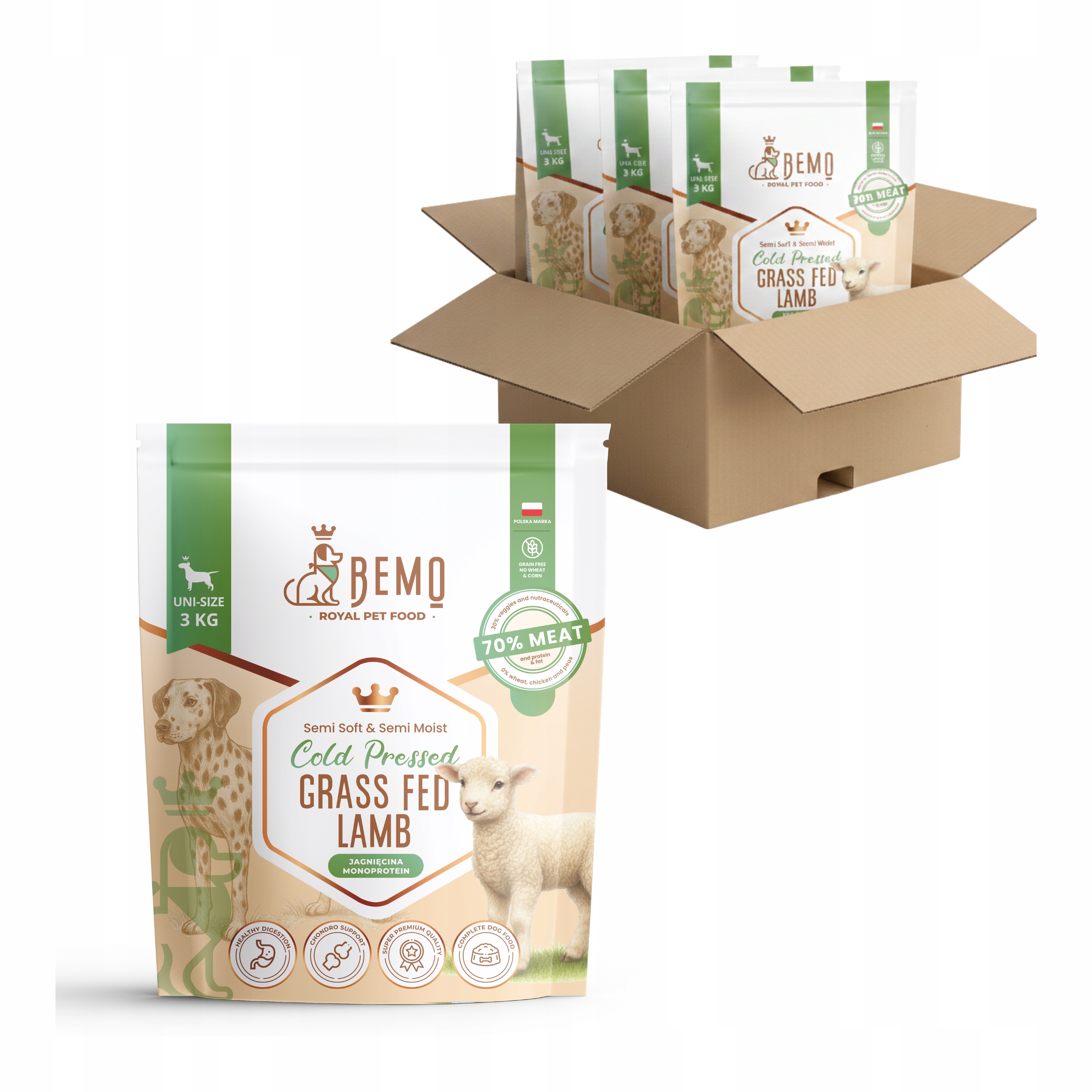 Krmivo krmivo pro psy Bemo Cold Pressed Lamb 9 kg s poloměkkým jehněčím masem