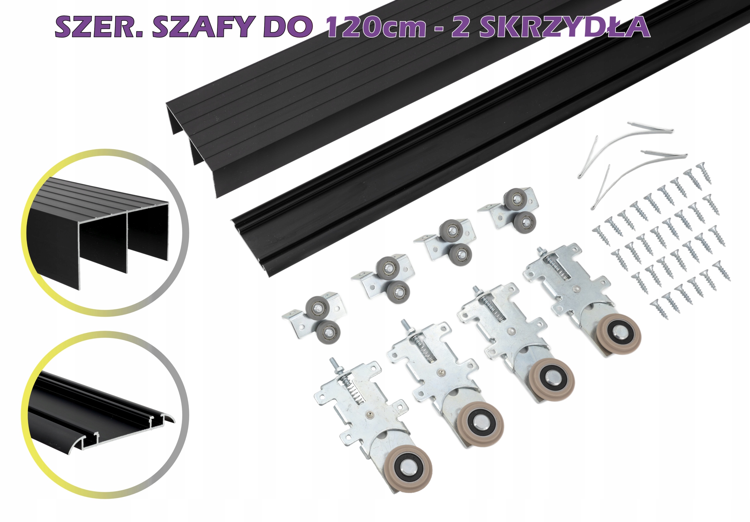 kółka wózki rolki prowadnice do szaf przesuwnych Ram V 120cm 2 drzwi czarne