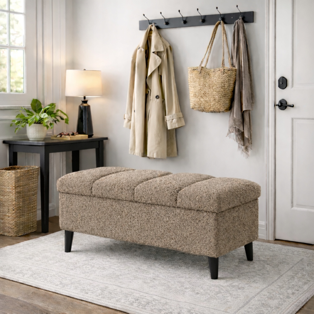 Pufa s úložným priestorom, otvárateľná taburetka, bouclé, čalúnená lavička 60 cm