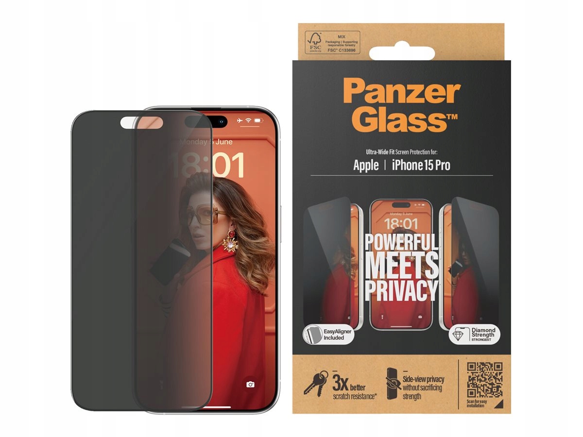 Tvrzené Sklo PanzerGlass s filtrací soukromí pro Apple iPhone 15 Pro