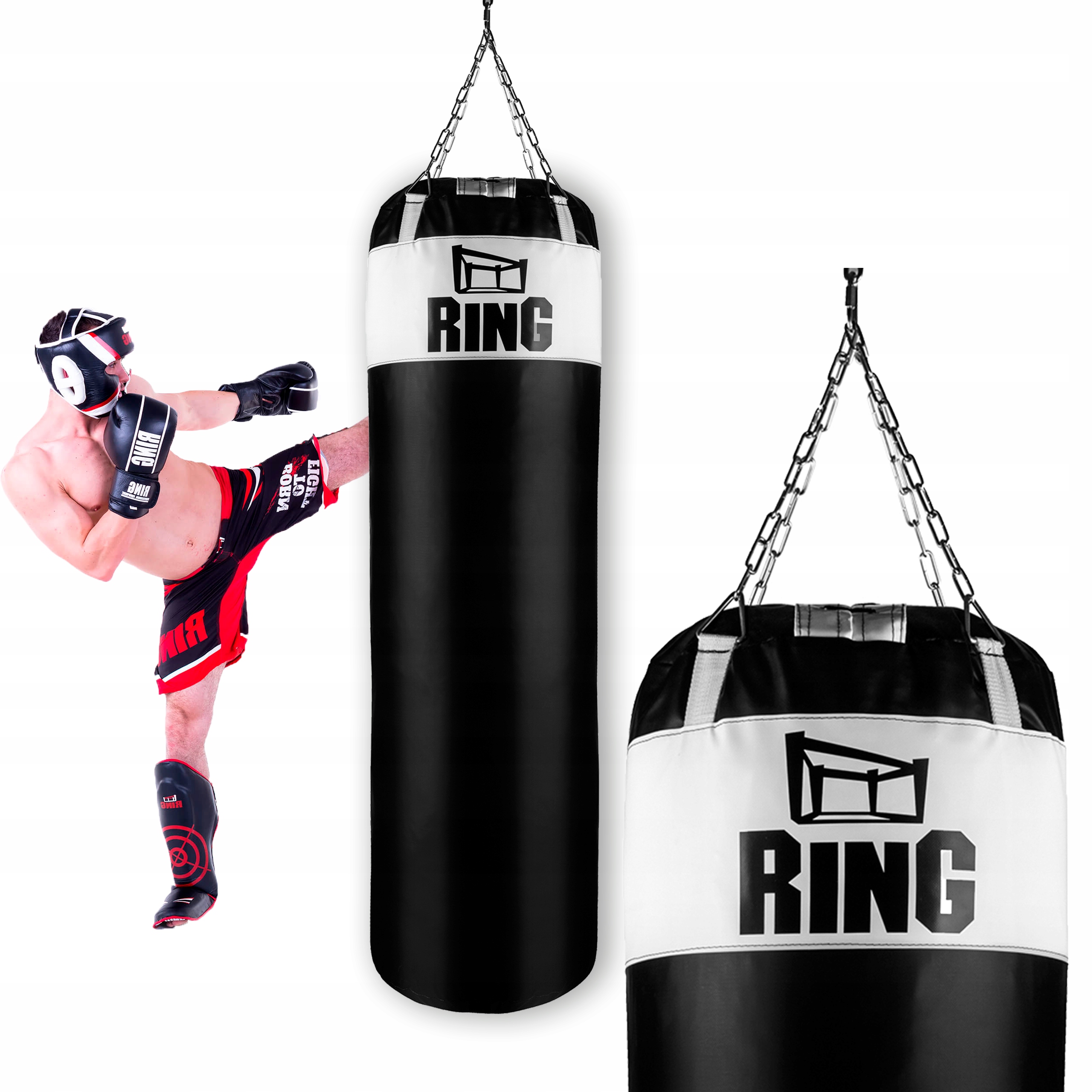 Worek bokserski Kolos 180×45 cm 60 kg Pełny Biały treningowy wytrzymały