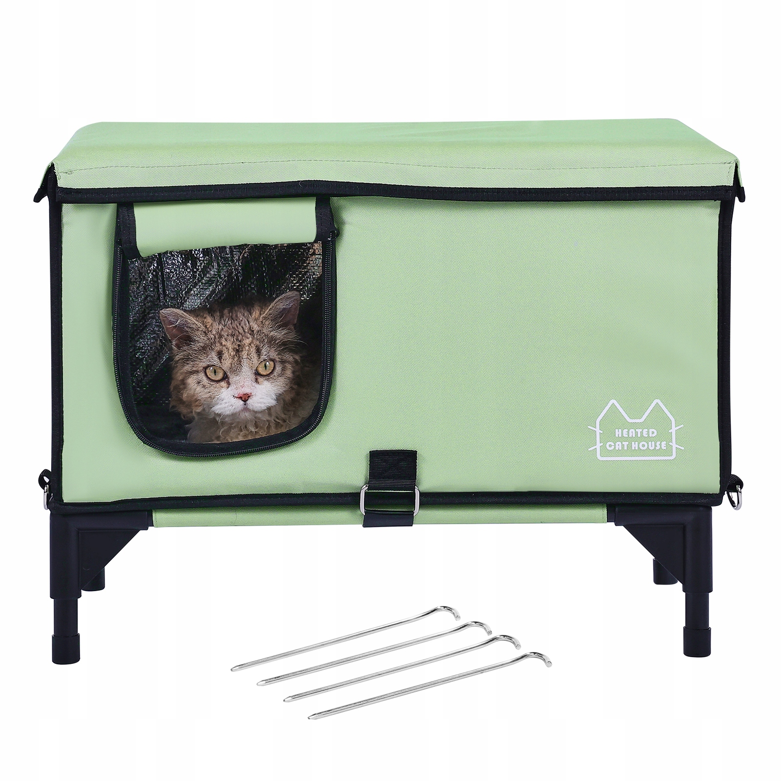 Levně SucceBuy Domeček Pro Kočky 62,5x33x42CM Venkovní domeček pro kočky Zelený L