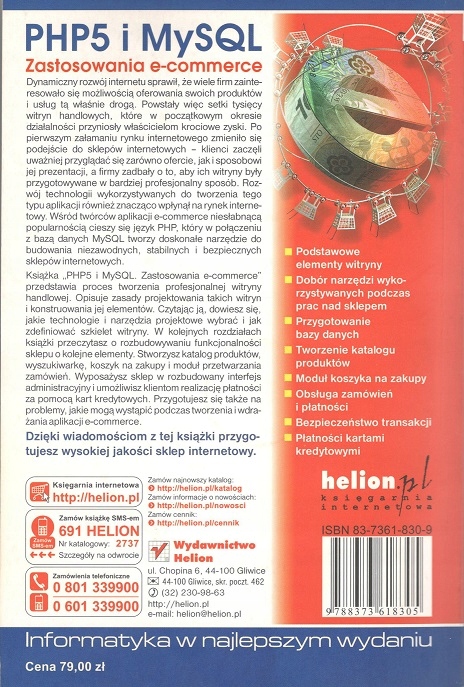 PHP5 i MySQL Zastosowania e-commerce Gatunek Programowanie