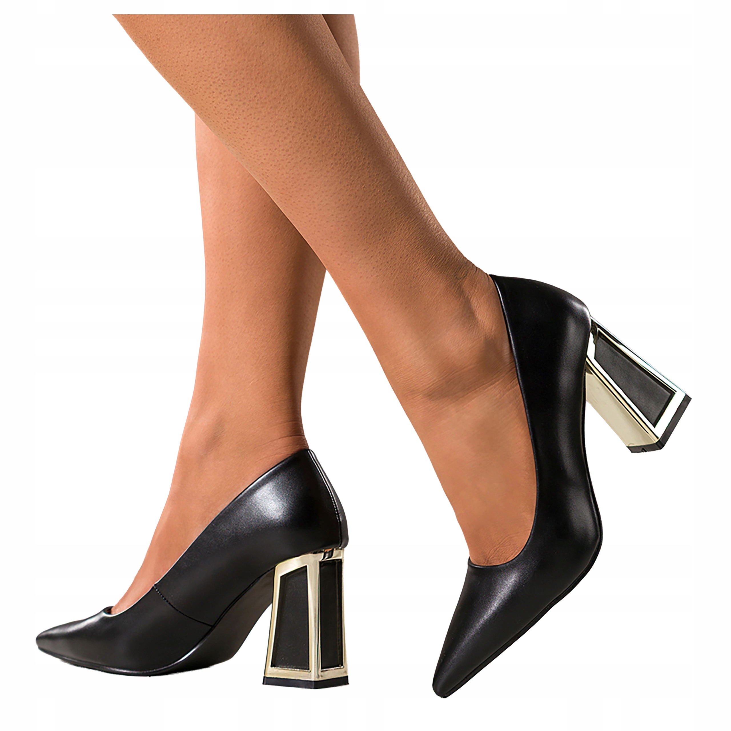 Černé Lodičky Dámské Zlaté Akcenty Široký Ozdobný Kostek Pohodlné vel 37