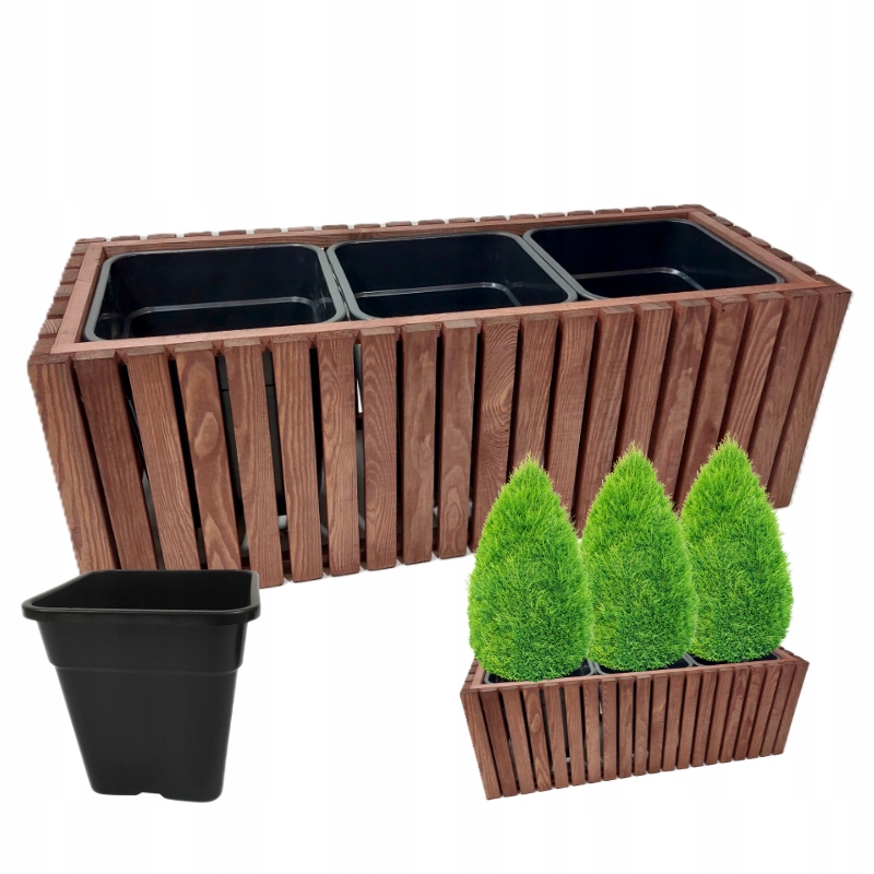 Donica Doniczka Drewniana Ogrodowa Balkon Taras Patio Wkład 3X18 L