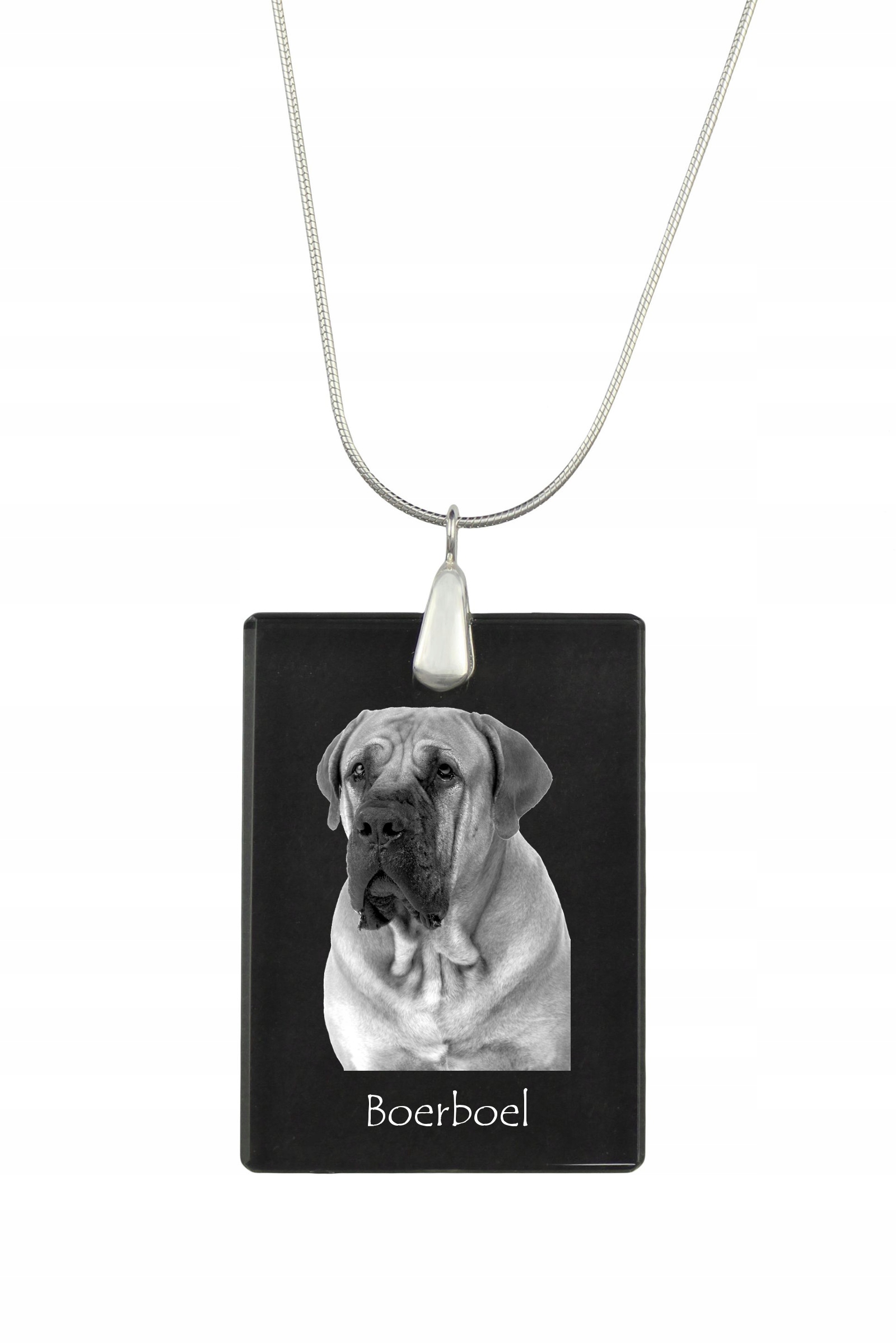 Boerboel stříbrný náhrdelník s křišťálovým přívěskem se psem s fotografií