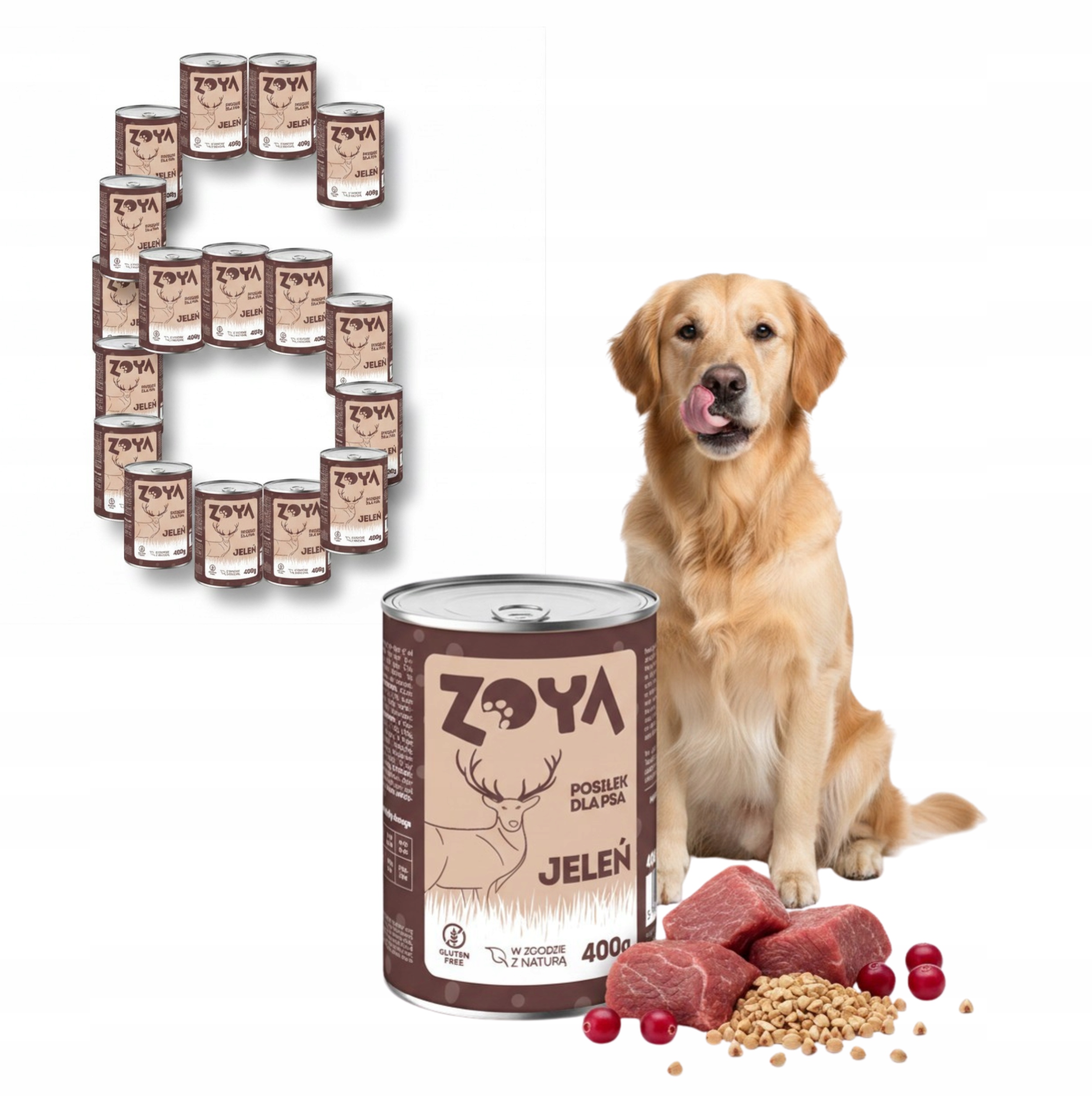 Mokra Karma Dla Psa W Puszce Jeleń 400G Dziczyzna Zoya Czysty Skład 6 Sztuk
