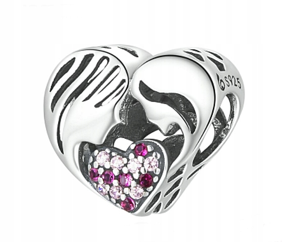 CHARMS ZAWIESZKA UKOCHANA MAMA CÓRKA SERCE CYRKONIE RÓŻ