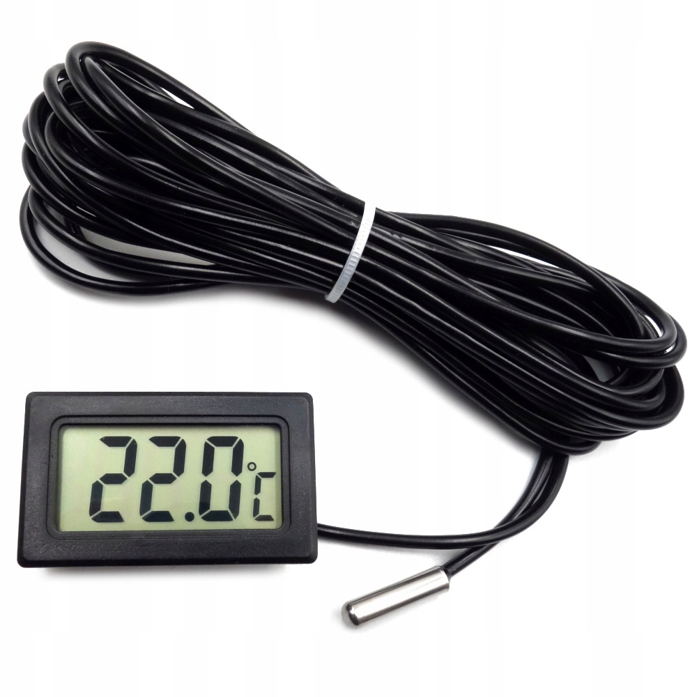 Termometr Panelowy Modułowy LCD Czarny Od -50°C Do 110°C Z Sondą Kabel 5m
