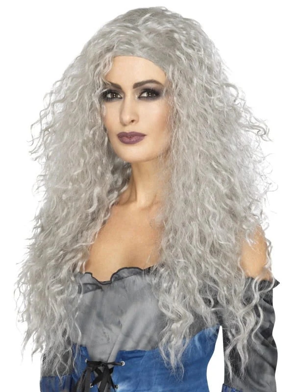 Halloweenská paruka Siwa Dlouhá Loki Vlny Šedivé Svatoondřejská Noc