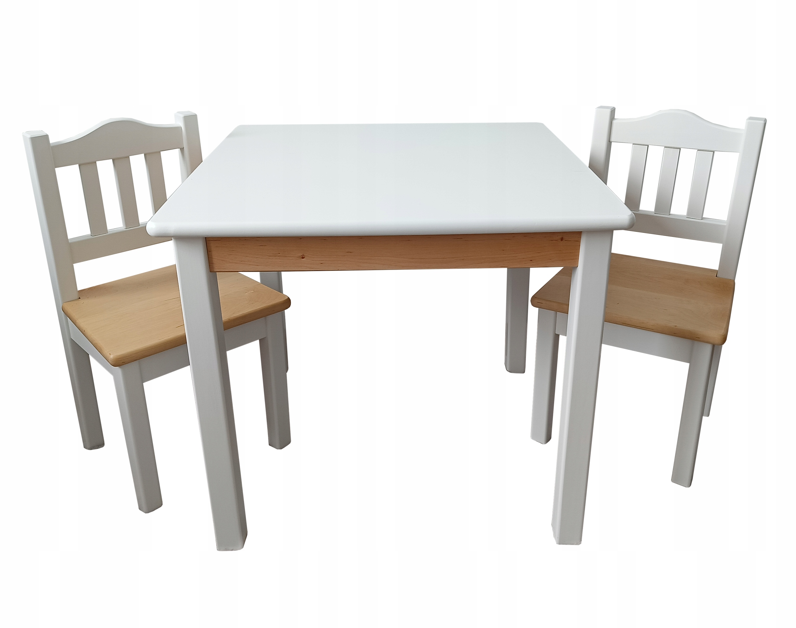 Zestaw dziecięcy stolik + dwa krzesełka biały+naturalny