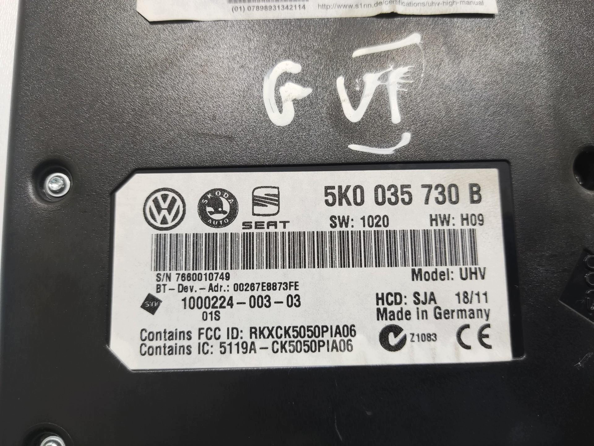 modul vezerlő egység BLUETOOTH VOLKSWAGEN GOLF VI 2008-2012 5K0035730B