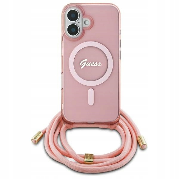 Pouzdro pro iPhone 16 Guess Crossbody Cord MagSafe Růžové