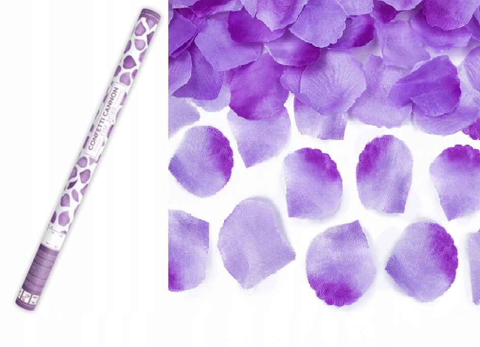 TUBA STRZELAJĄCA KONFETTI PŁATKI RÓŻ FIOLETOWE XXL