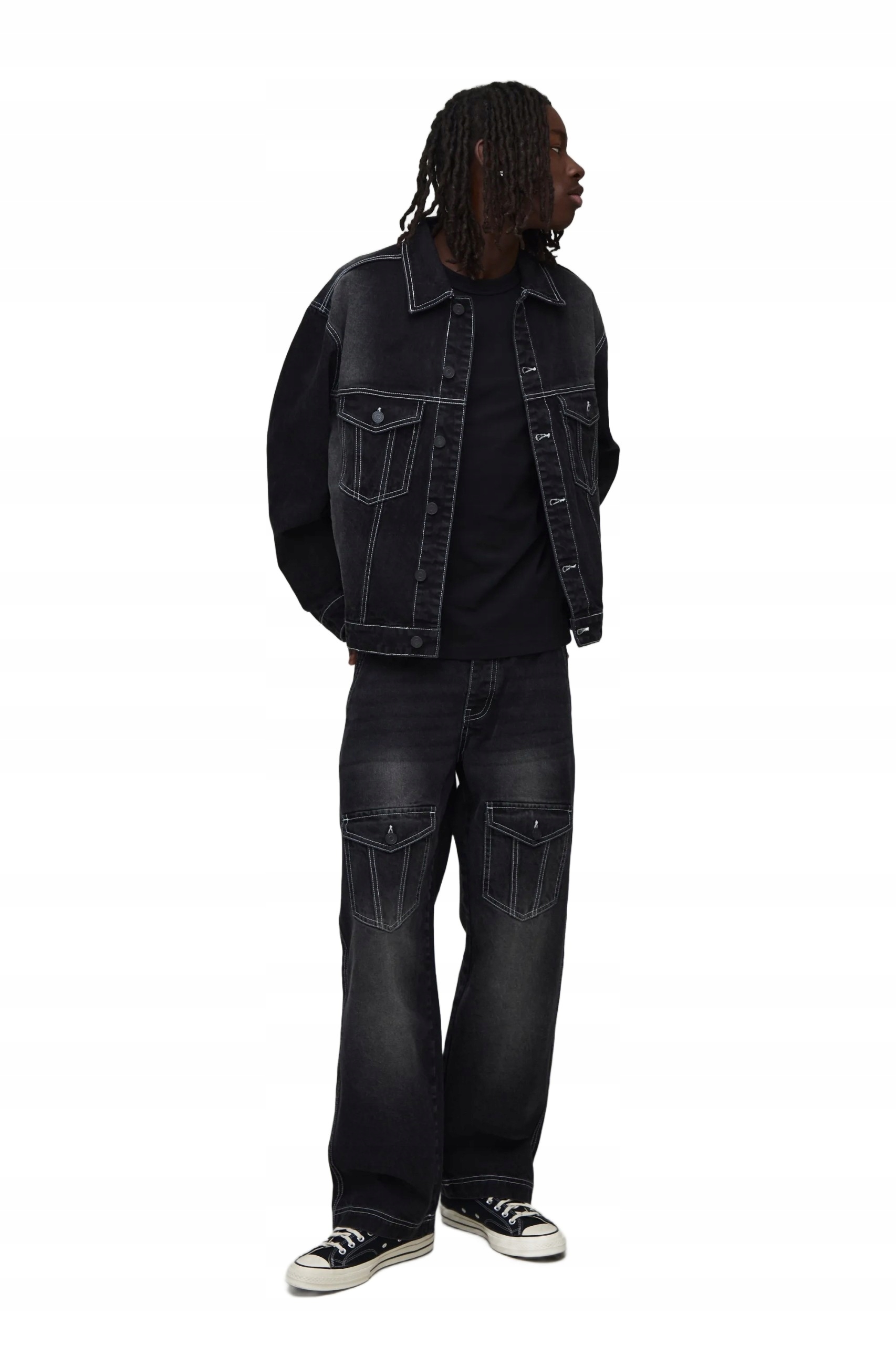 Boohooman Pánská Džínová Bunda S Kontrastním Švem Černá XL Z3A