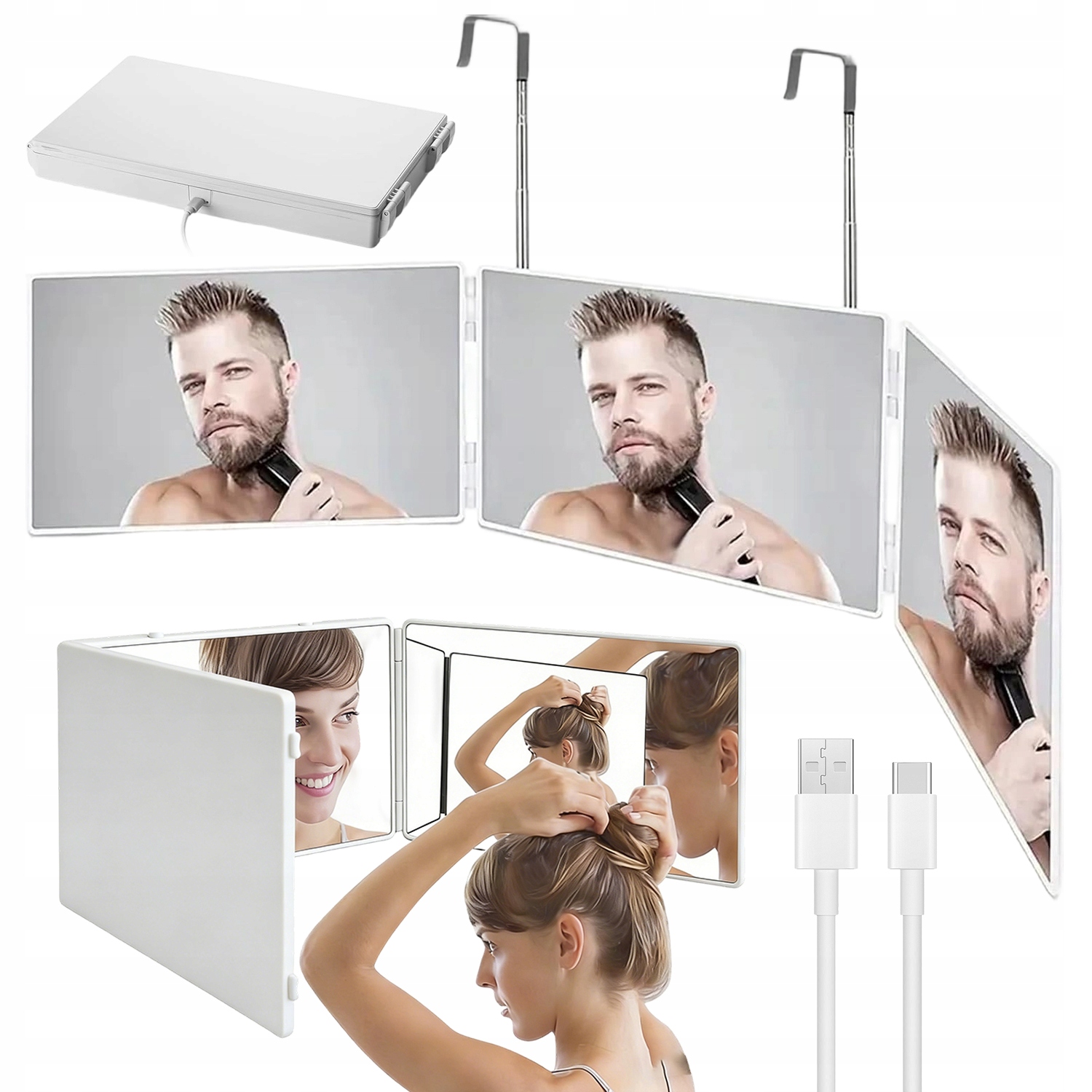 Skládací Třístranné Zrcátko Make-up Trojité Zrcadlo 360 Stupňů