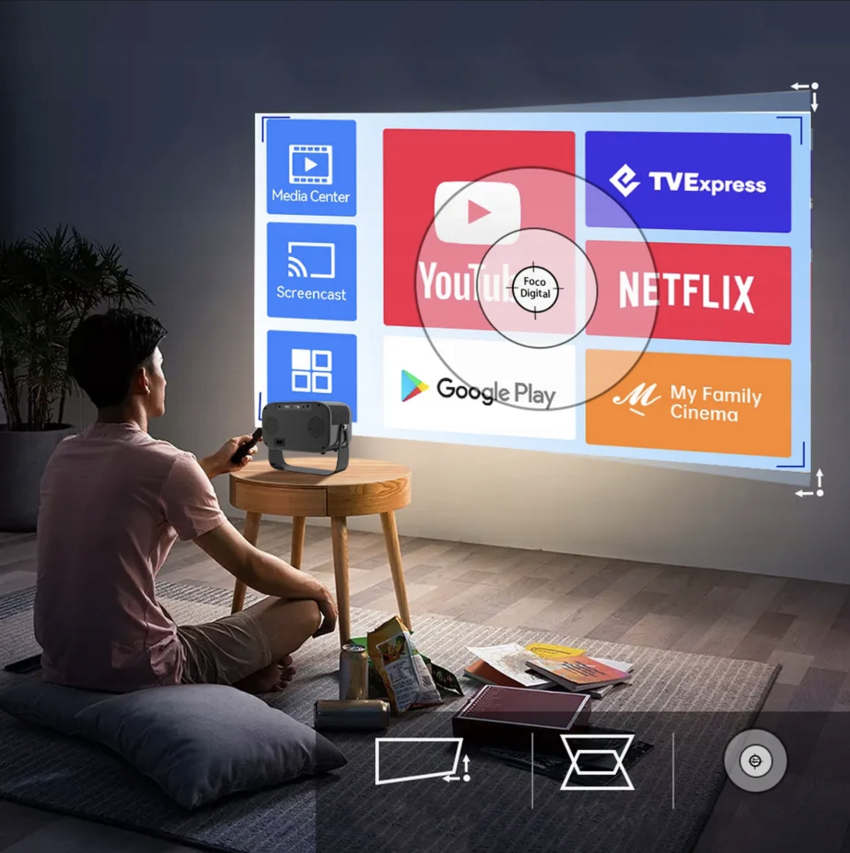 MINI PROJEKTOR PRZENOŚNY RZUTNIK WIFI FULL HD 7000 LM ANDROID TV OBROTOWY Żywotność lampy w trybie ekonomicznym 30000 h