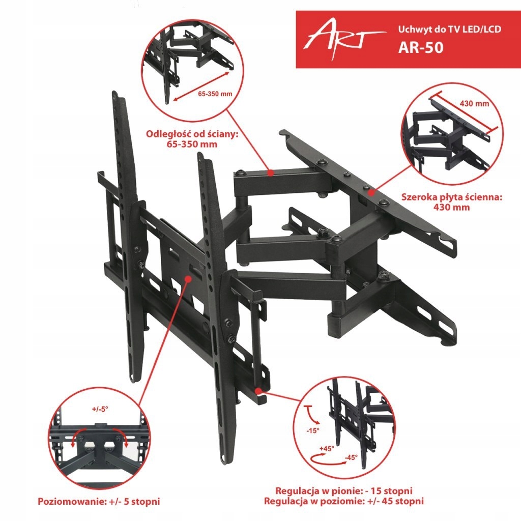 UCHWYT DO TV LCD/LED 23-60 45KG AR-50 ART Model AR-50