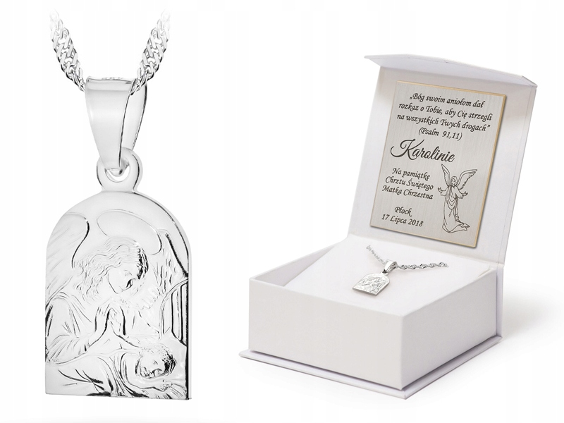 Stříbrný Náhrdelník Singapur 50 cm ryzost 925 Obraz strážného anděla Gravírování