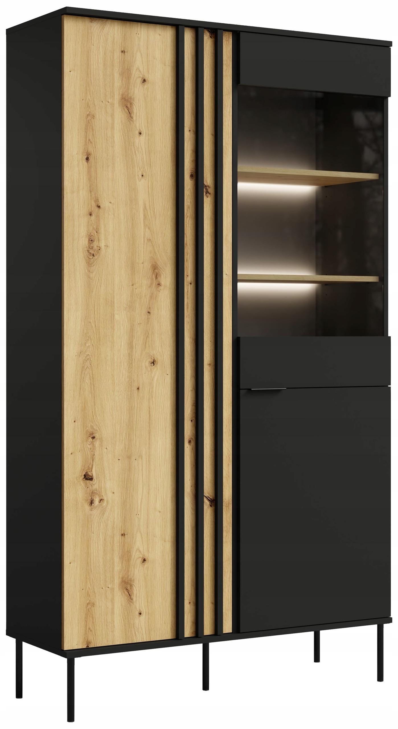 Witryna wysoka do salonu 110 cm RUSTICA przeszklona
