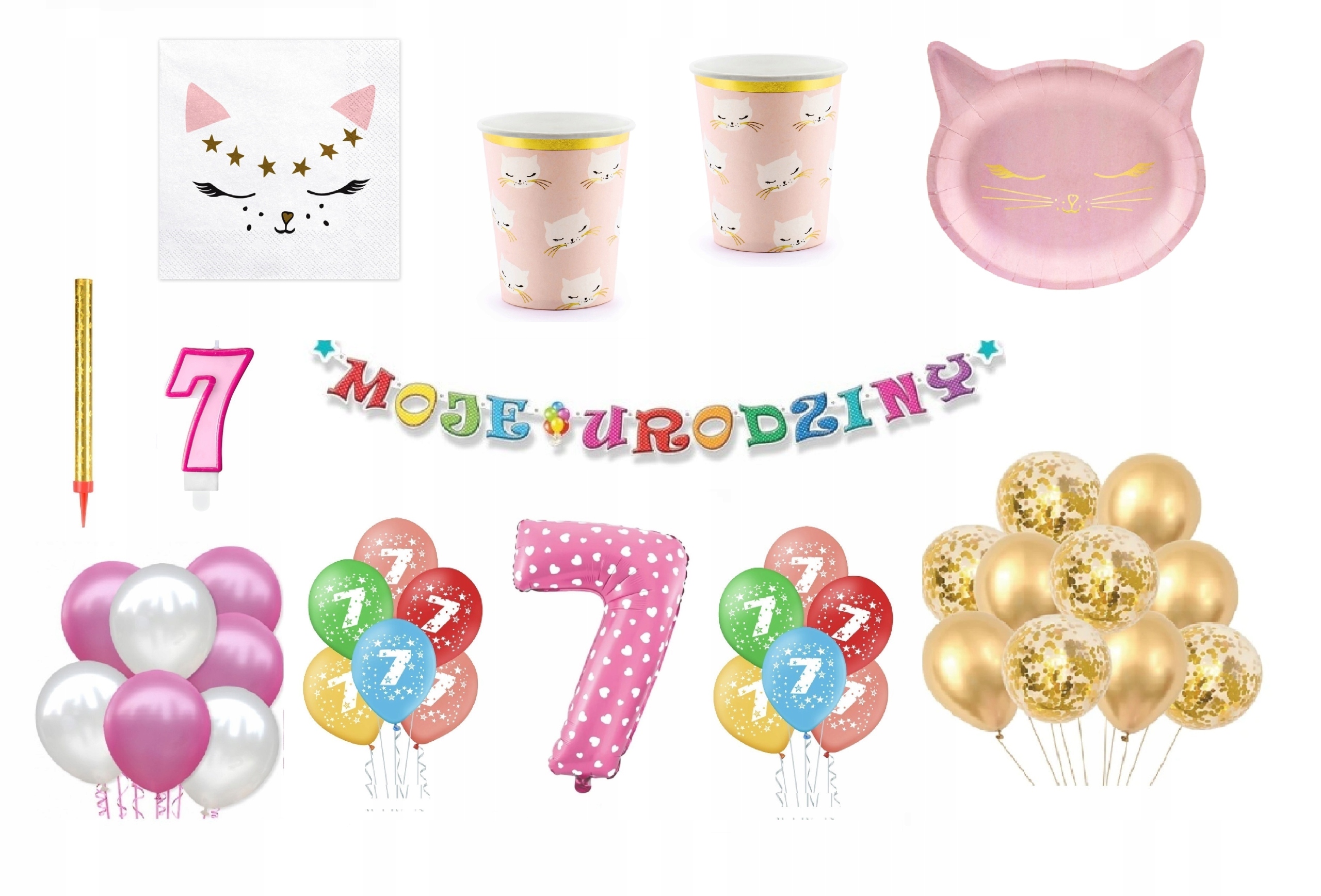 

Zestaw Kotek 7 Urodziny Balony