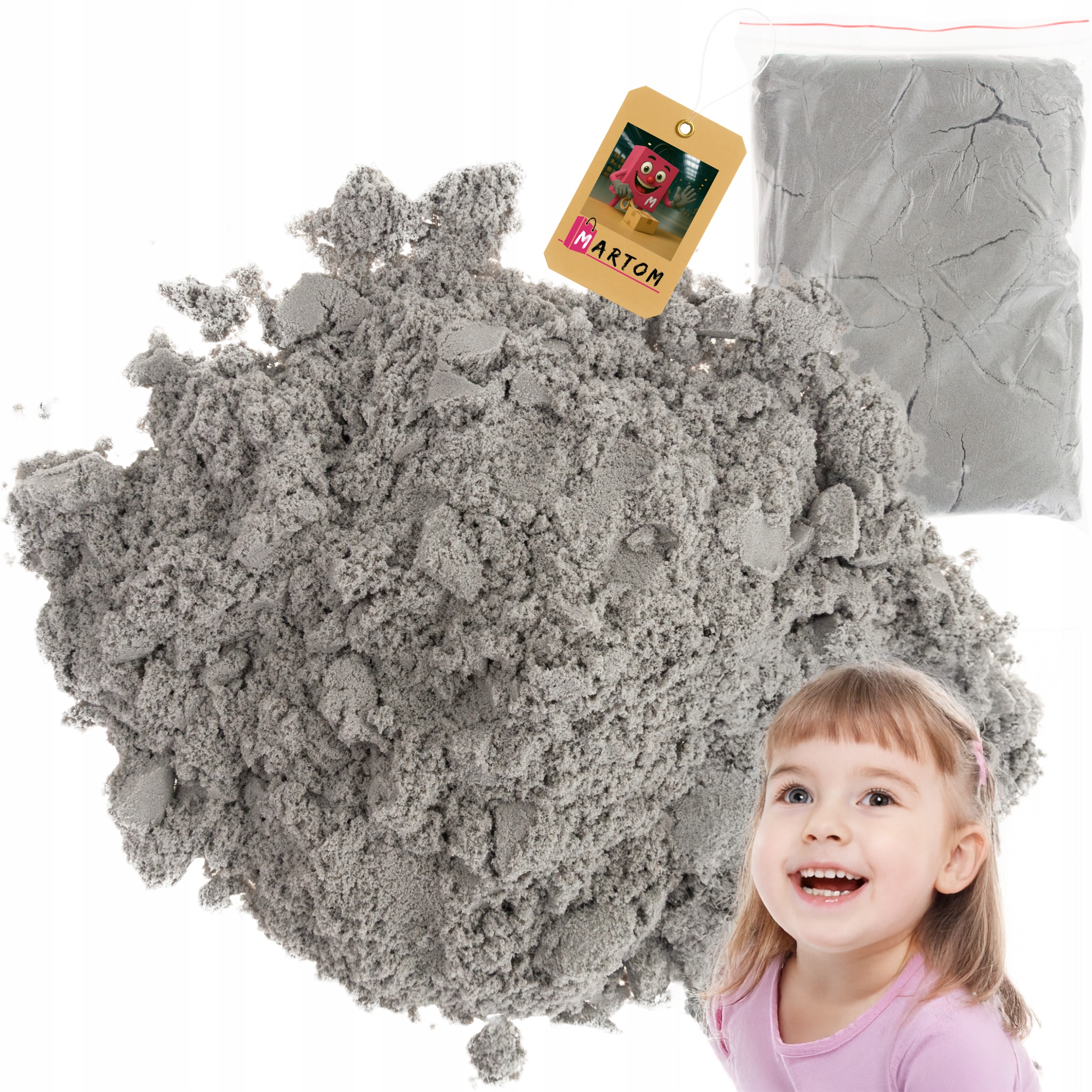 PIASEK KINETYCZNY MAGICZNY 1KG PIASKOLINA KOLORY SZARY NATURALNY ZAPAS