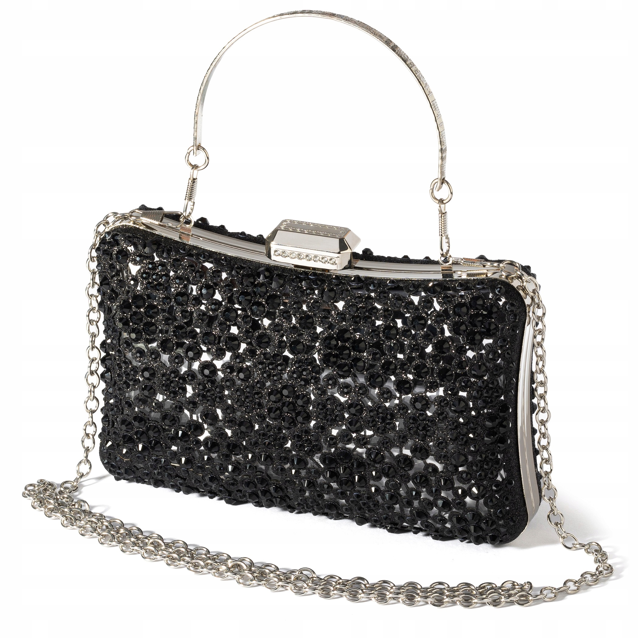 Krabičková vizitková taška s řetízkem na svatba, černá večerní kabelka