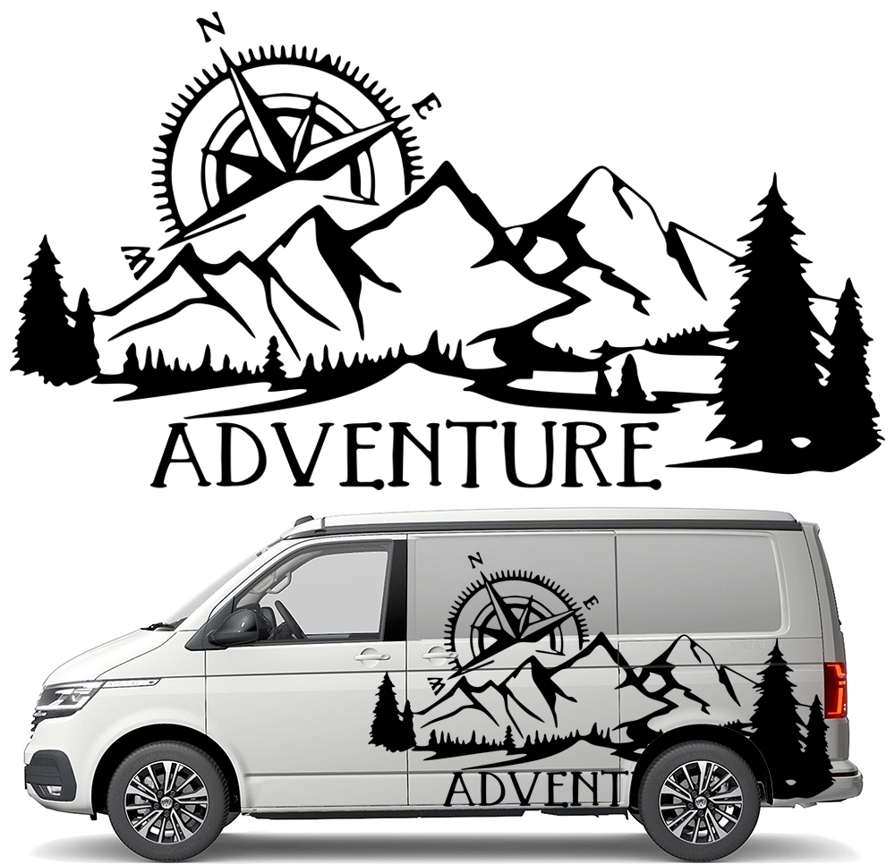 Samolepka Grafika na karavan Přívěs Adventure Růže Větrů Kompas 90x165