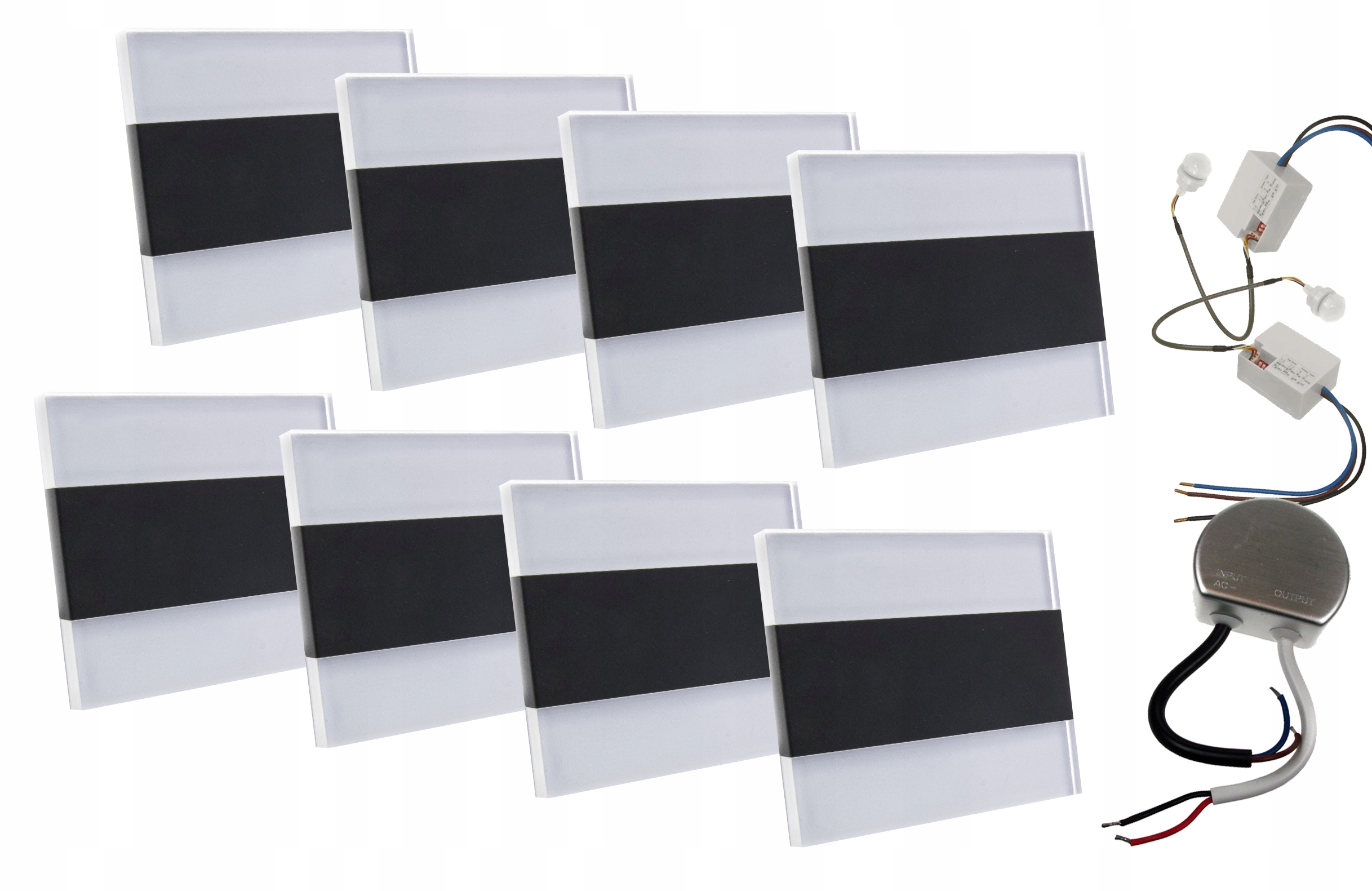 Set 8x Led schodiskové svietidlo 2 detektory napájací zdroj