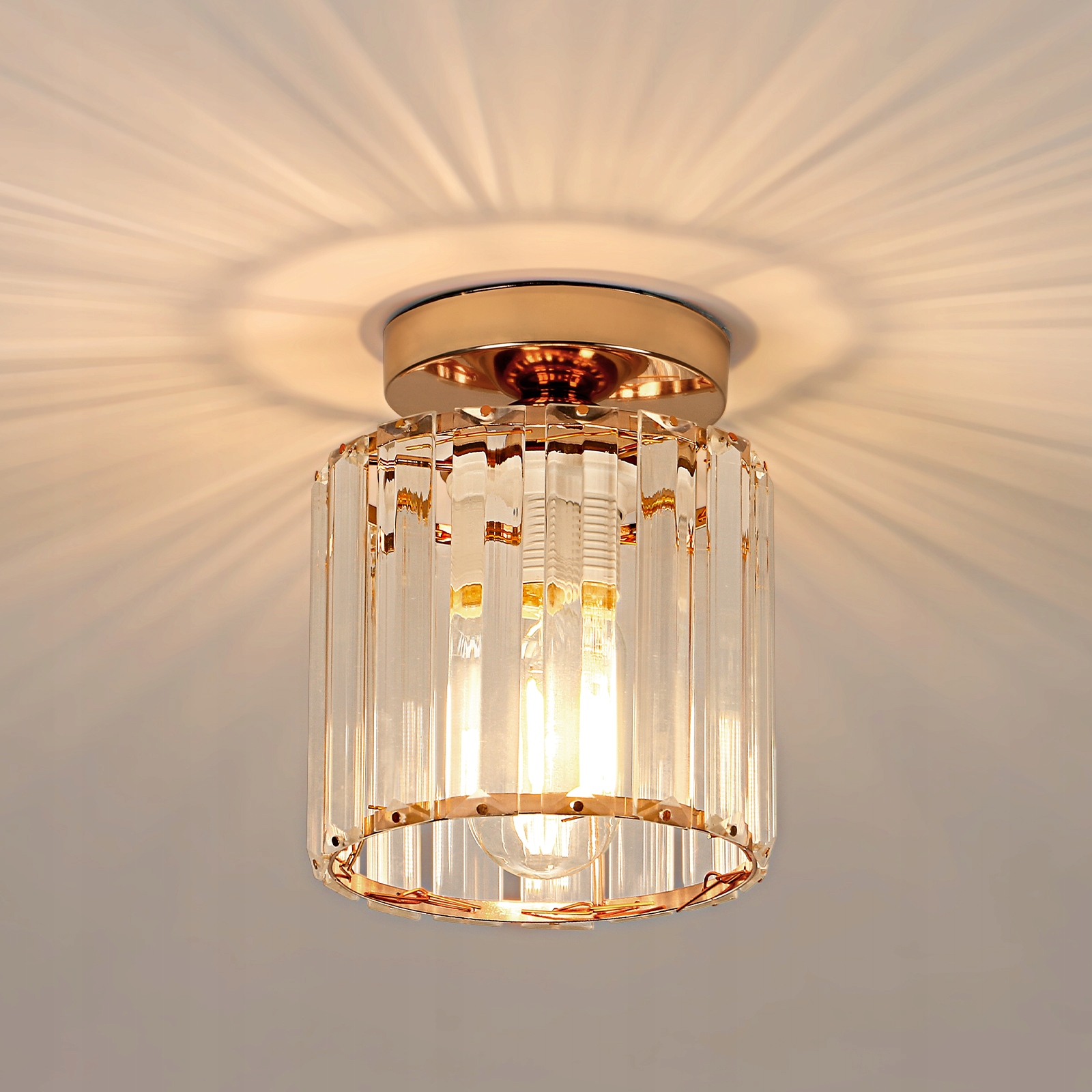 Lampa Sufitowa Złota Zyrandol Krysztalowy E27 Nowoczesna Do Salonu