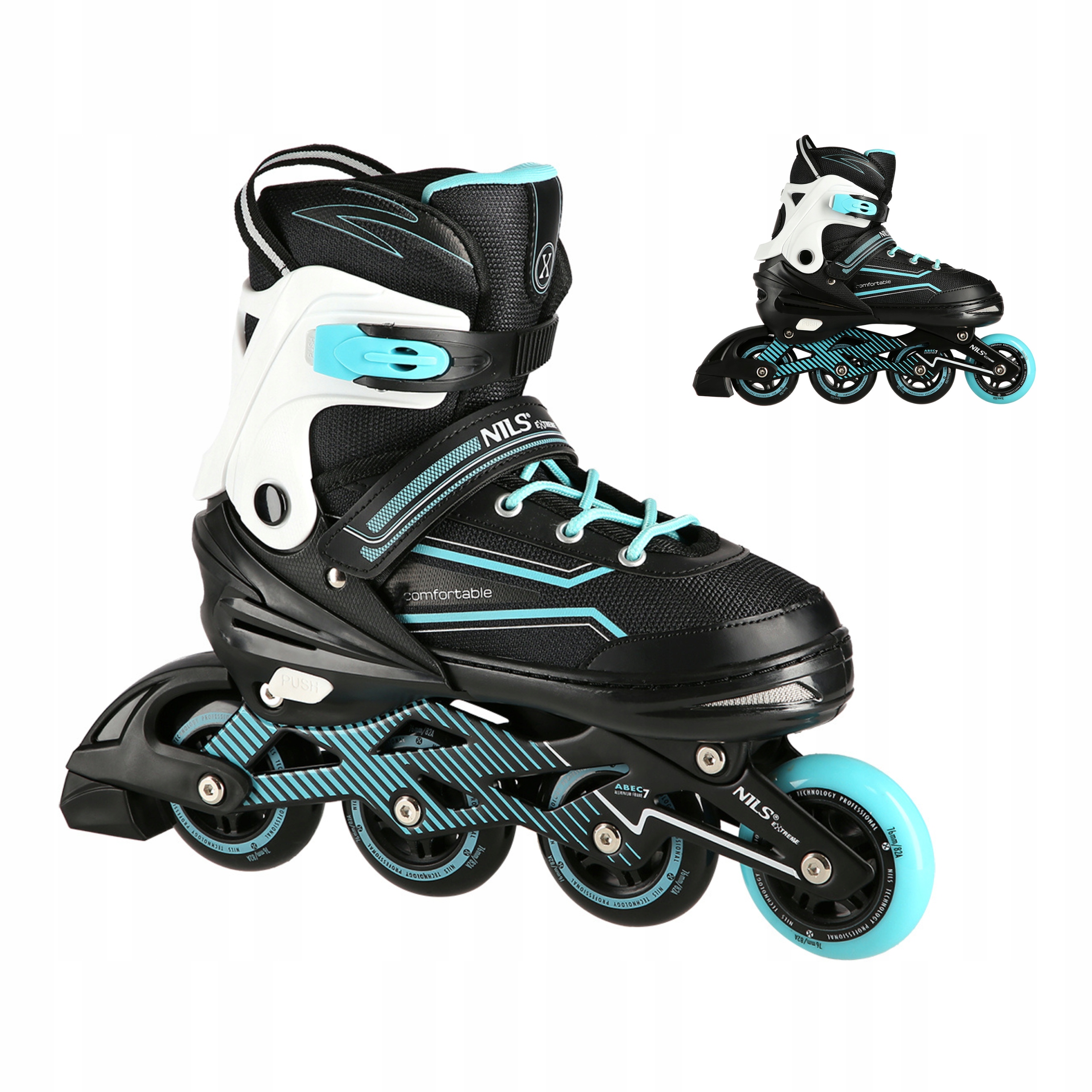 Brusle 2v1 Kolečkové Brusle Nastavitelné Tyrkysové M 35-38 Kaučukové Nils Extreme