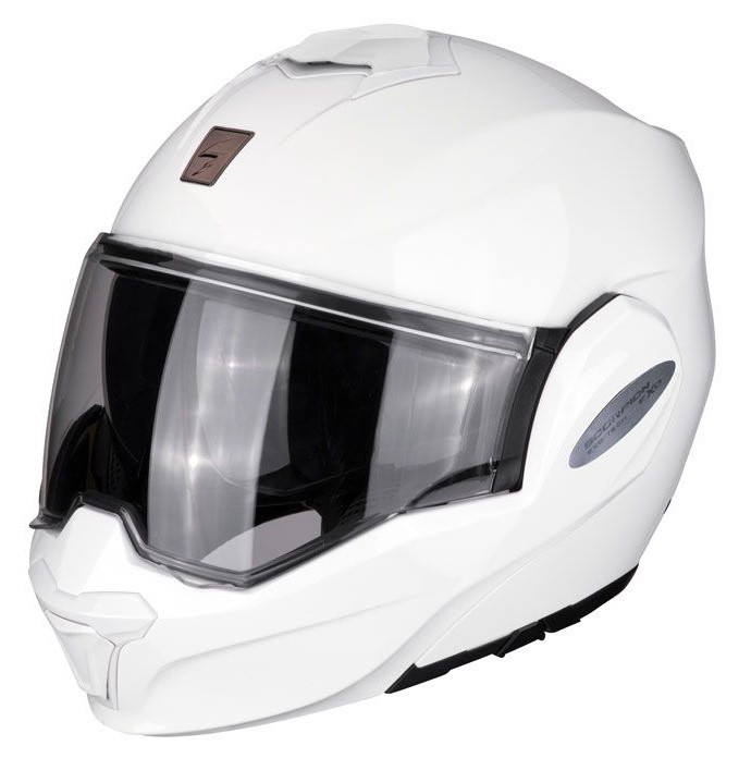 Scorpion Exo-tech Evo Solid Gloss White modulárna čeľusťová prilba s mixom Xs