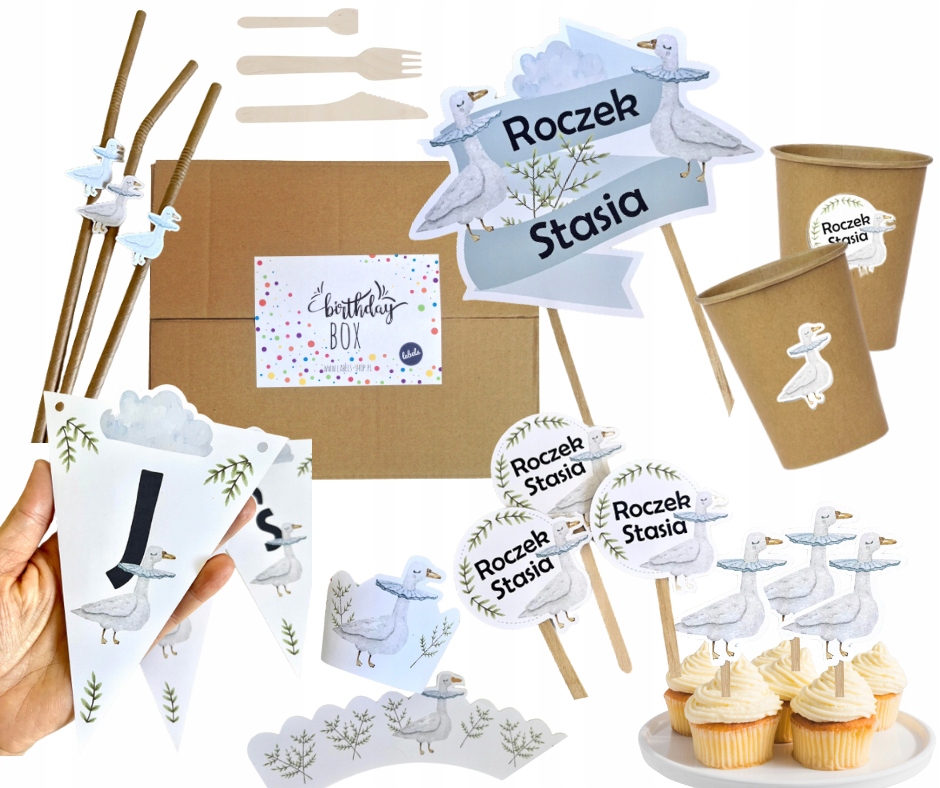 Birthday Box GĄSKI dekoracje urodzinowe 60 elementów