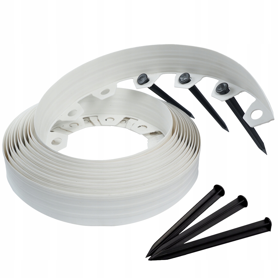 Zahradní Lem 20 m Bílý, výška 6 cm, trávníkový plast kotvy
