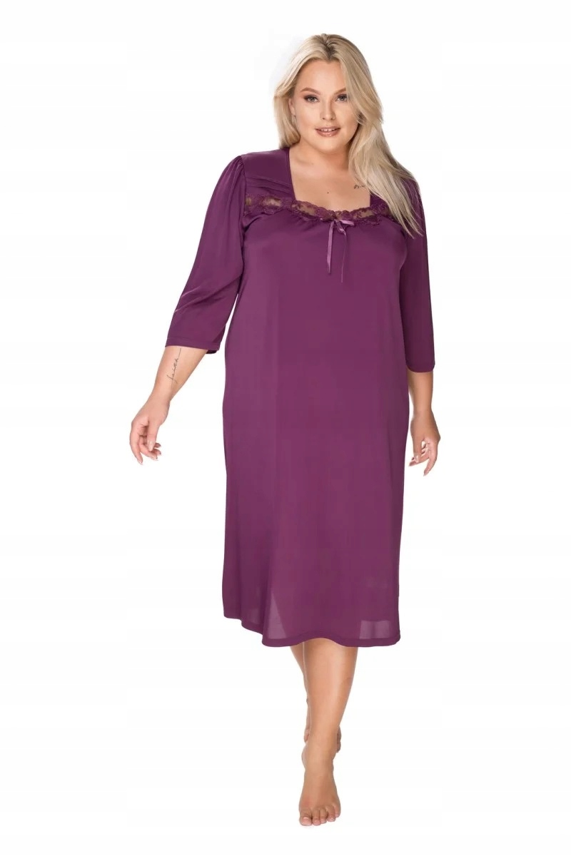 Koszula Nocna Melisa Rękaw 3/4 Haft Bakłażanowa I Rozm.52